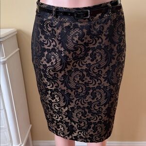 ✏️Worthington Pencil Skirt Black and Bronze Gold Jacquard Damask Patterned Skirt